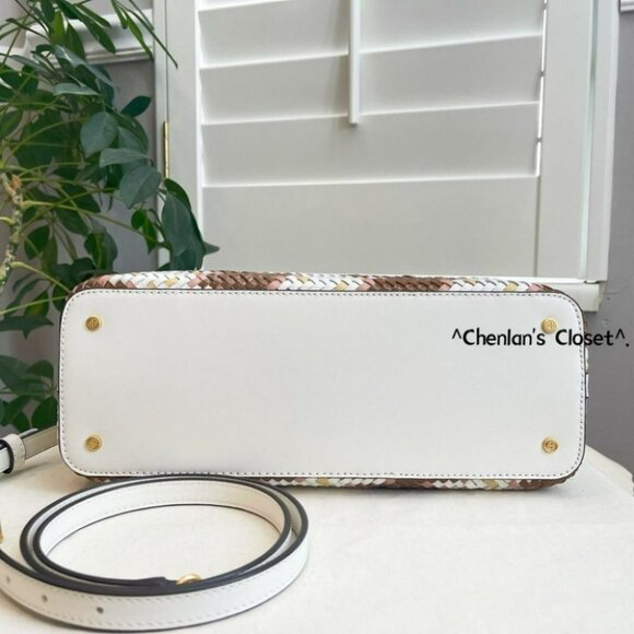 NWT Tory Burch Britten Woven Satchel in Brown and Cream - Picture 11 of 15